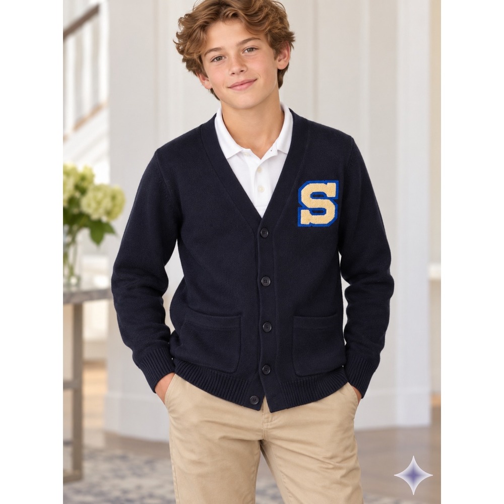 French Toast Cardigan Boys XL 14-16 Navy Excellent Varsity Letterman Schoolcore